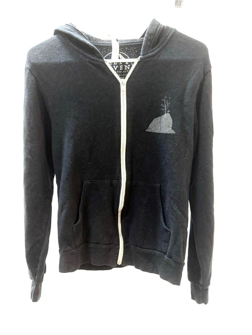 Salty Raven Black Zip-Up Hoodie, Moon, Stars, Islands, Unisex, S-M